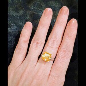 Sterling Silver Yellow CZ Ring Size 5 Cushion Cut Statement Ring